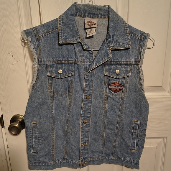 Harley-Davidson Blue Denim Vest with Red and White Logo - Picture 2 of 3